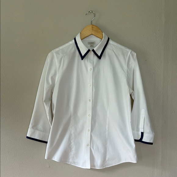 Lands' End Tops - Lands' End White button up Shirt with navy Trim nautical small